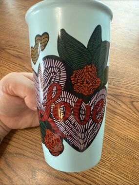 Starbucks 2019 Valentine's Day Love Tattoo Stitch Floral Ceramic Travel Tumbler